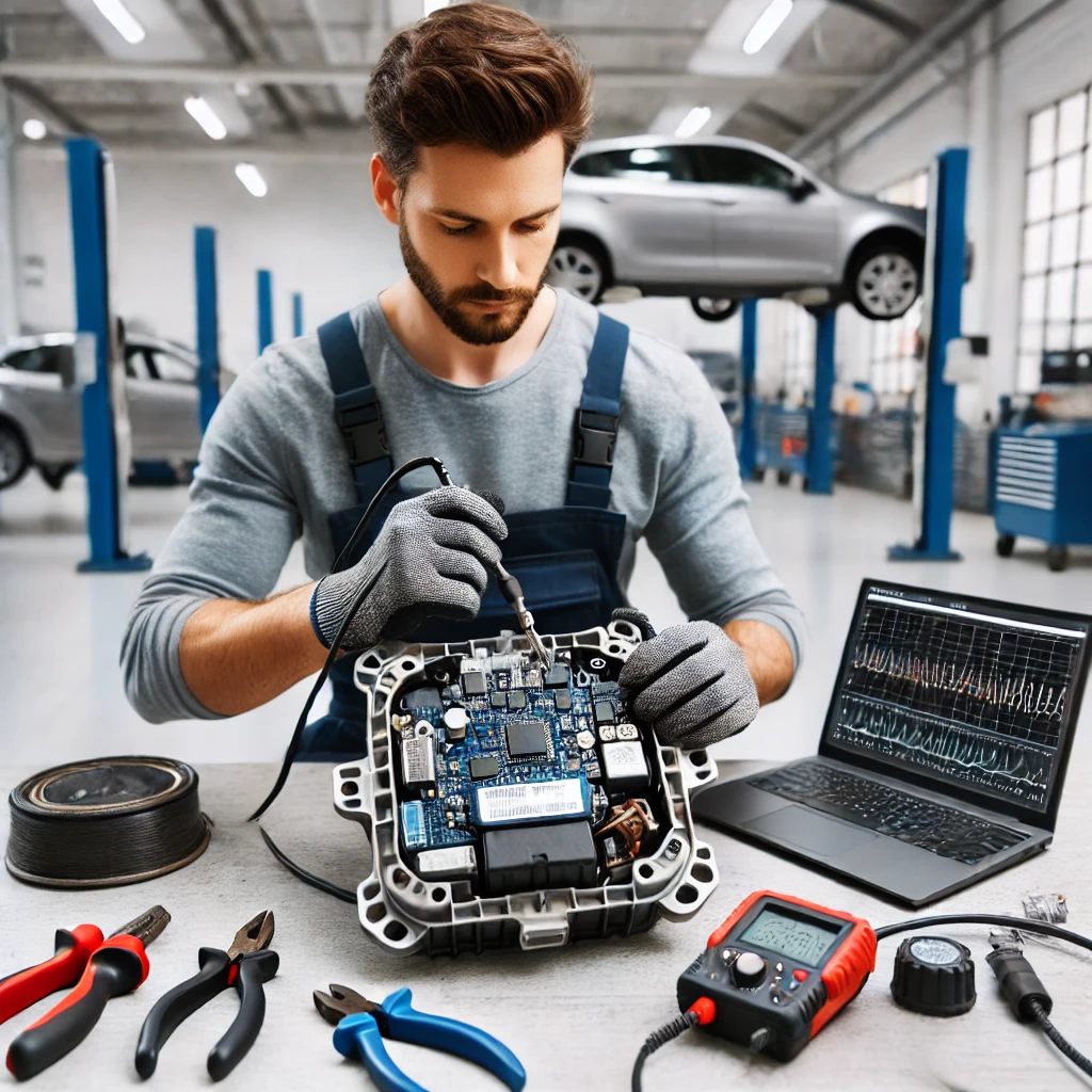 Mechanic Nation technician diagnosing a vehicle electrical control module