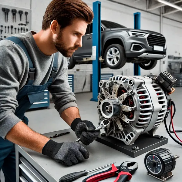 Mechanic Nation technician testing and repairing a vehicle alternator