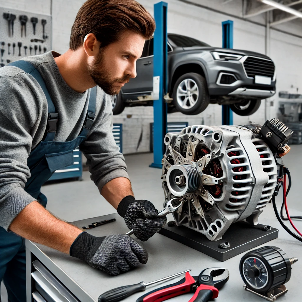 Mechanic Nation technician testing and repairing a vehicle alternator