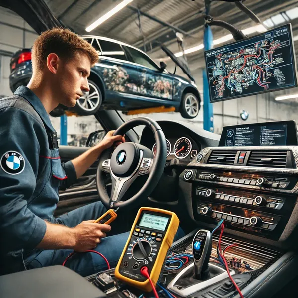 Mechanic Nation technician diagnosing BMW wiring and CAN bus system