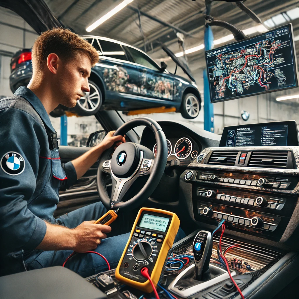 Mechanic Nation technician diagnosing BMW wiring and CAN bus system