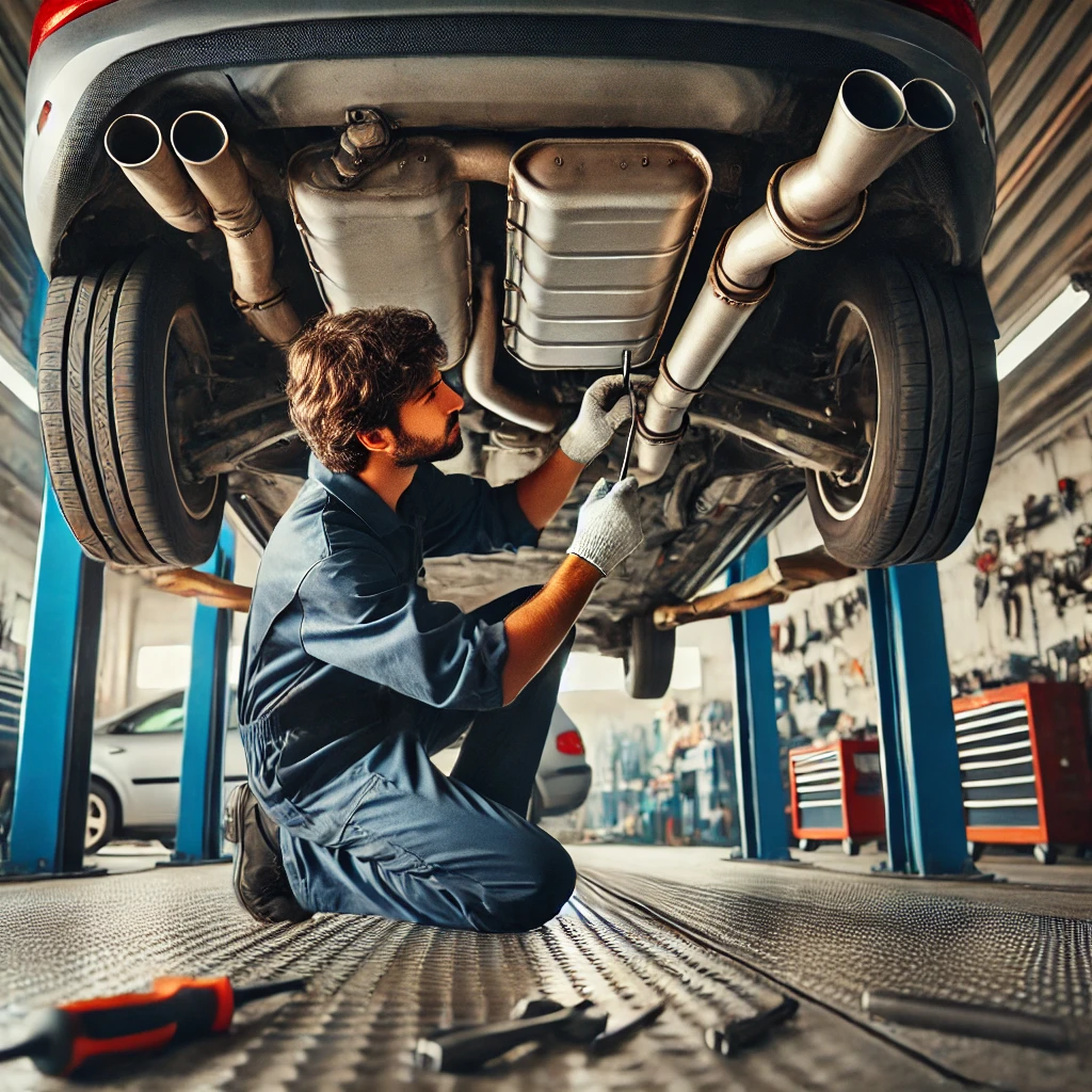 Mechanic Nation technician repairing a vehicle exhaust system