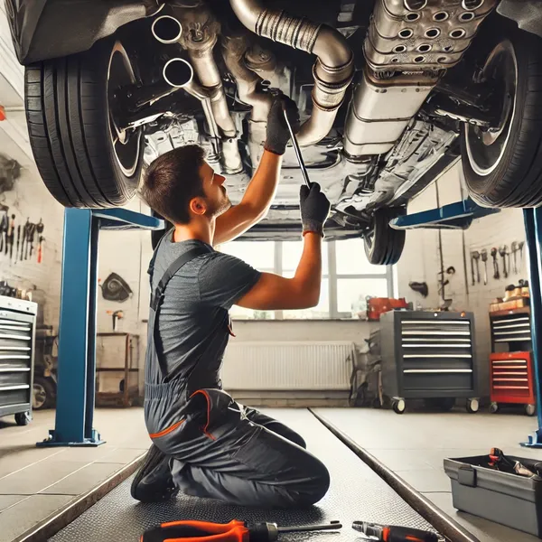 Mechanic Nation exhaust system repair in progress