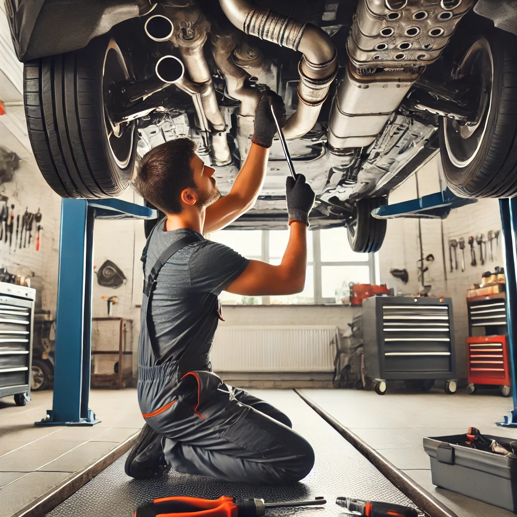 Mechanic Nation exhaust system repair in progress
