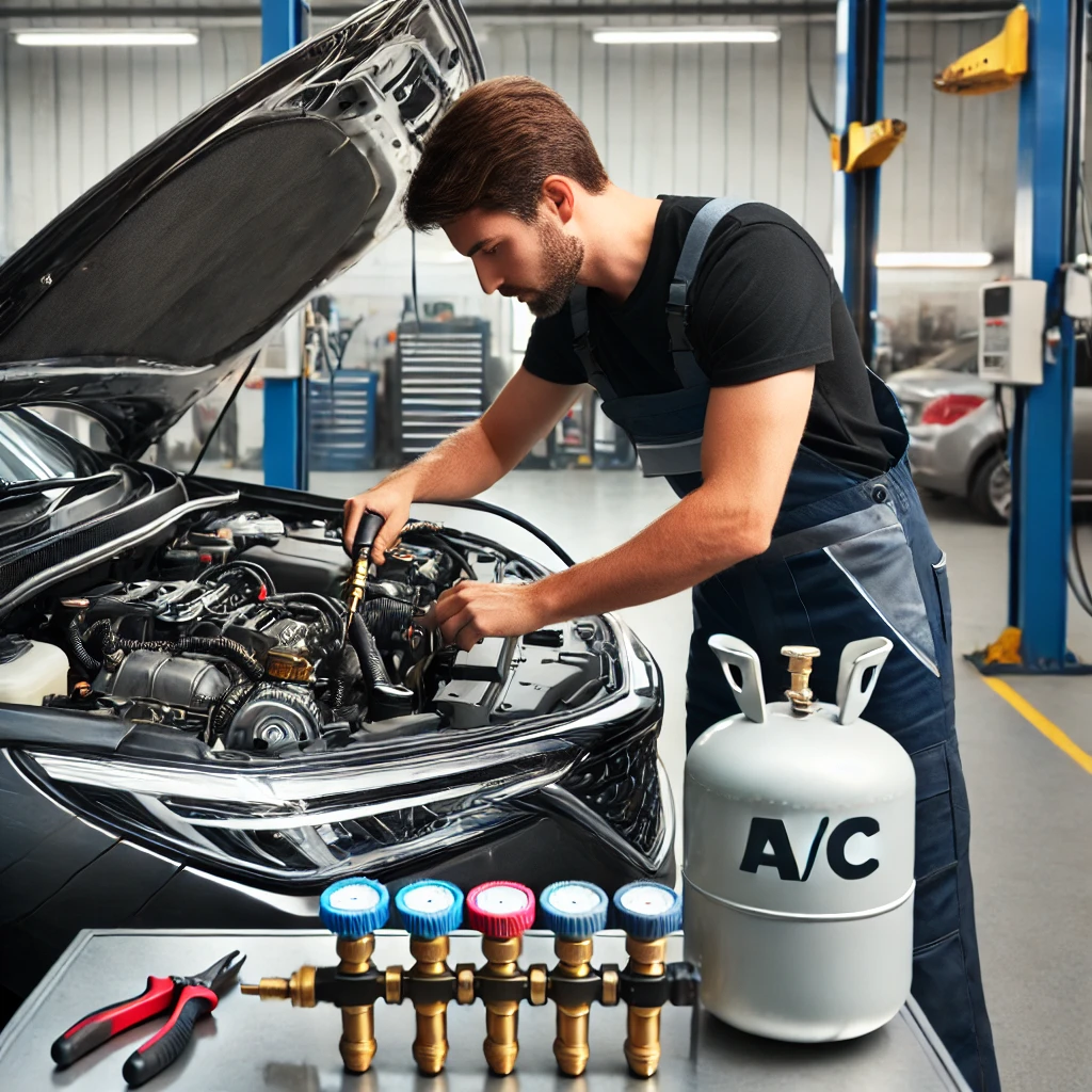 Mechanic Nation technician servicing a vehicle A/C system