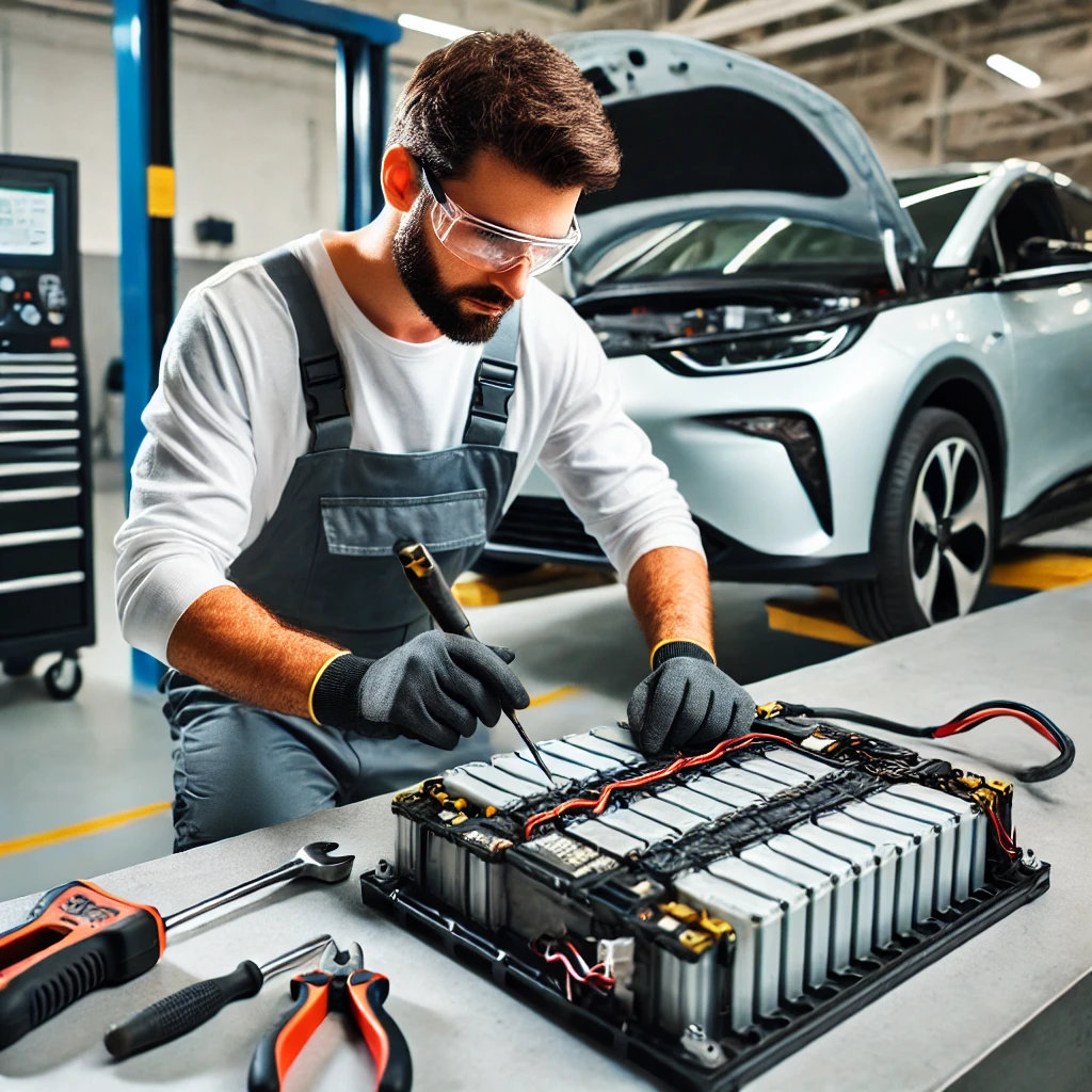 Mechanic Nation technician servicing a hybrid vehicle battery