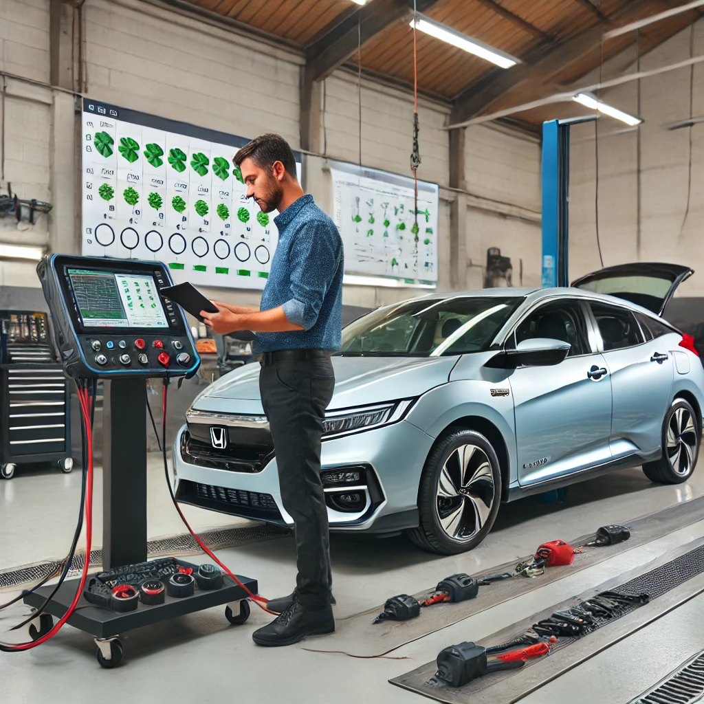 Mechanic Nation technician running hybrid vehicle diagnostics