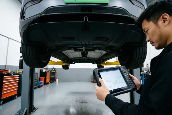 Mechanic Nation Tesla battery diagnosis on the lift