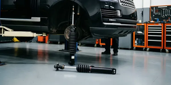 Mechanic Nation Range Rover air suspension inspection on the hoist